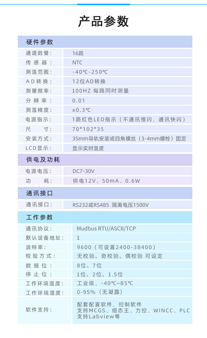 DAM-1600NTC 16路NTC温度采集模块参数