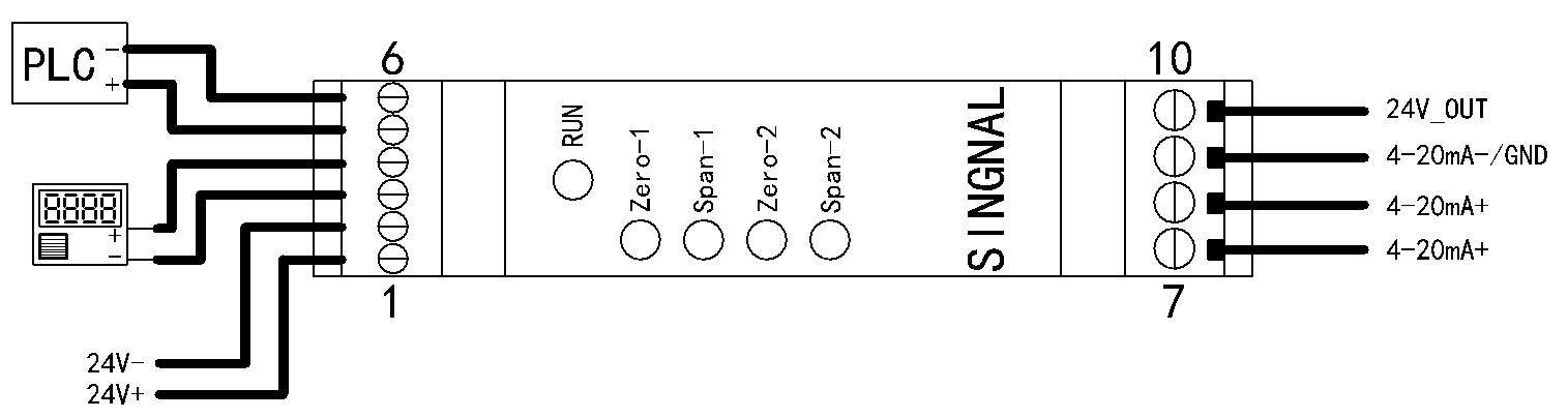 DIN101-V2ITRS 信号隔离模块接线示意图 DIN101-V2ITRS 信号隔离模块接线示意图